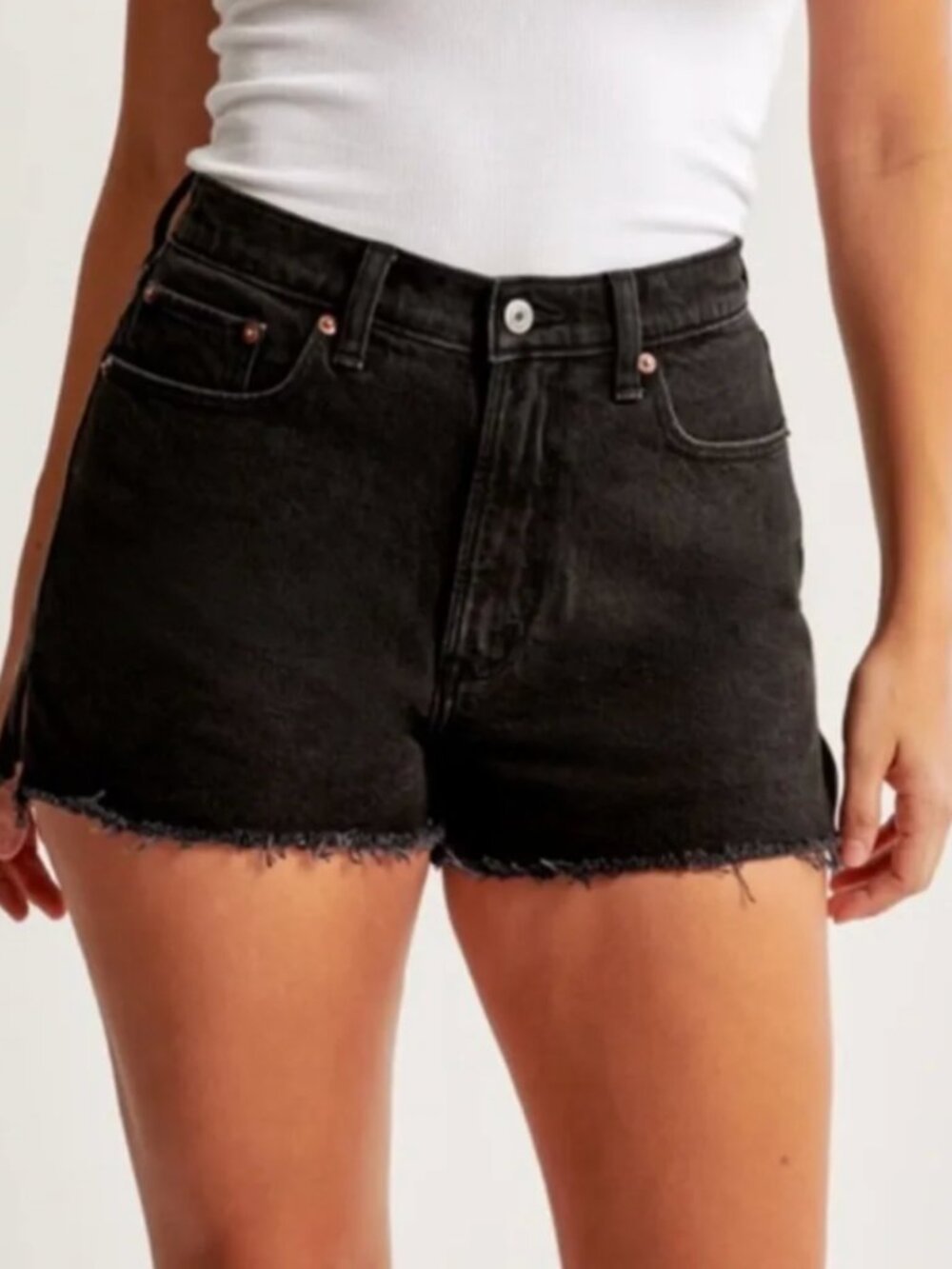 Abercrombie the Mom high rise distressed denim short Black